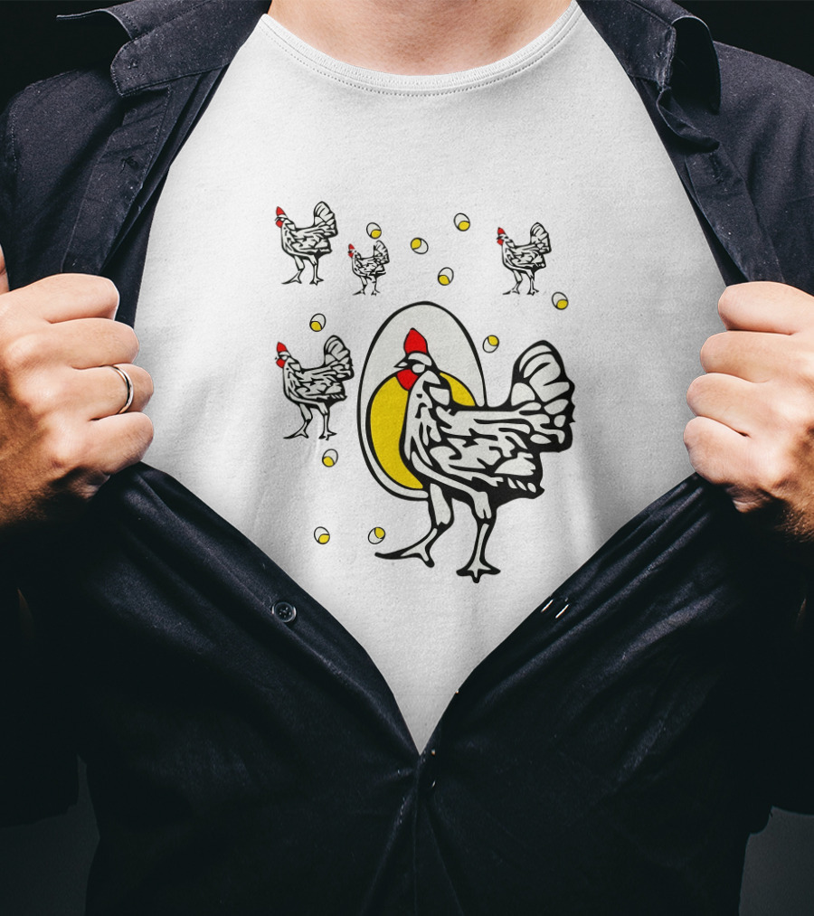 Roseanne Chicken Egg And Yellow Bubbles Motif T-Shirt