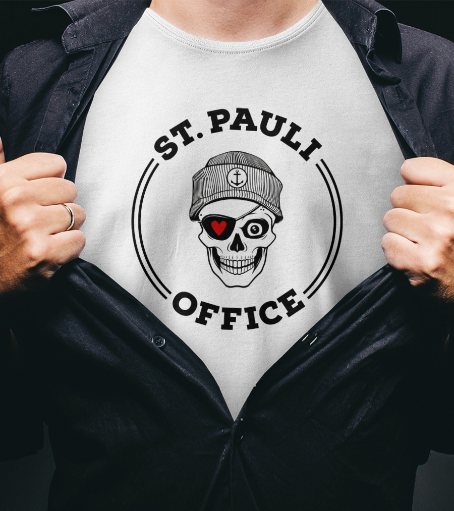 ST. PAULI OFFICE Skull With Anchor Beanie And Heart Eye Patch T-Shirt