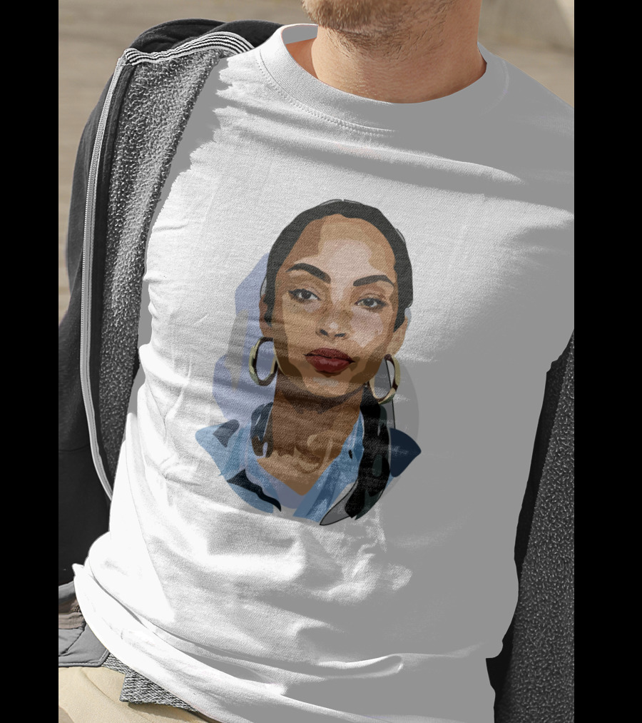 Sade Adu Portrait With Blue Shirt And Hoop Earrings T-Shirt