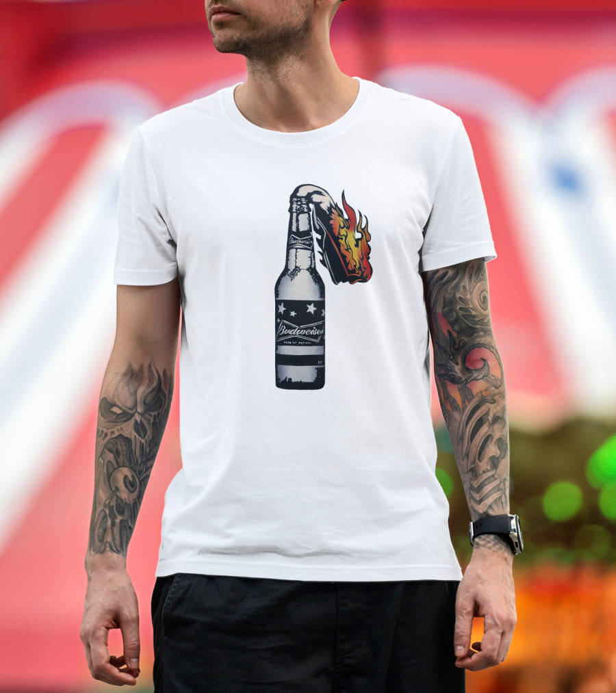 Budweiser Bottle with Stars and Flame Burst T-Shirt