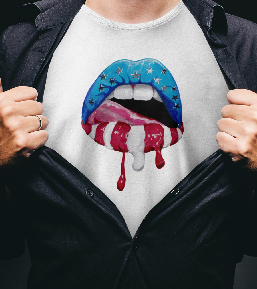 'Merica Lips Stars And Stripes USA Flag T-Shirt