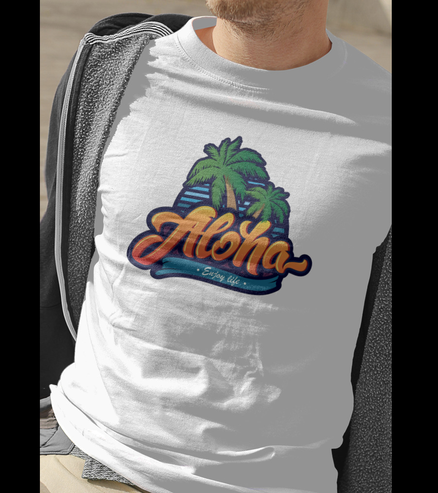 Aloha Enjoy Life Palm Trees Beach Sunset Tropical Vibes T-Shirt