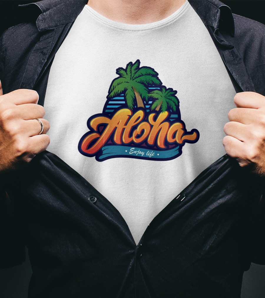 Aloha Enjoy Life Palm Trees Beach Sunset Tropical Vibes T-Shirt