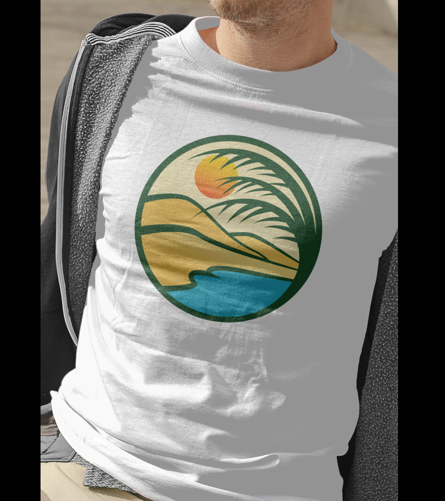Oasis Desert Sunset With Palm And Water Scene T-Shirt