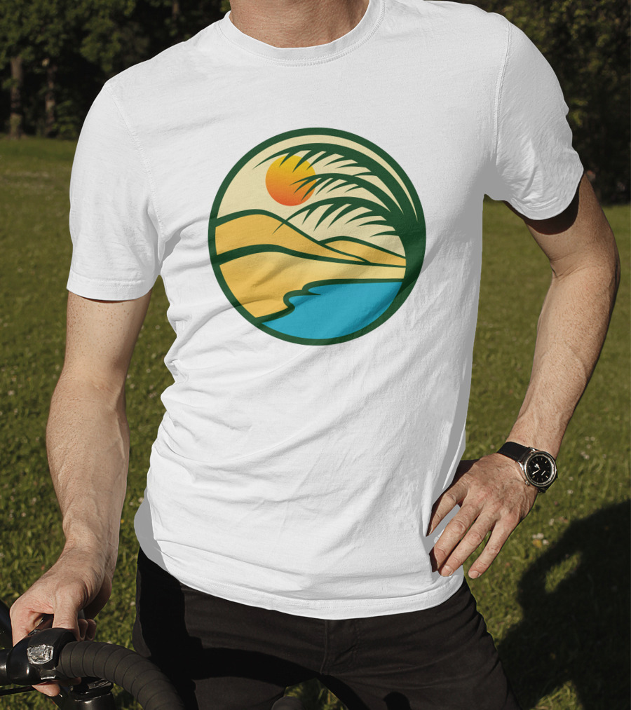 Oasis Desert Sunset With Palm And Water Scene T-Shirt