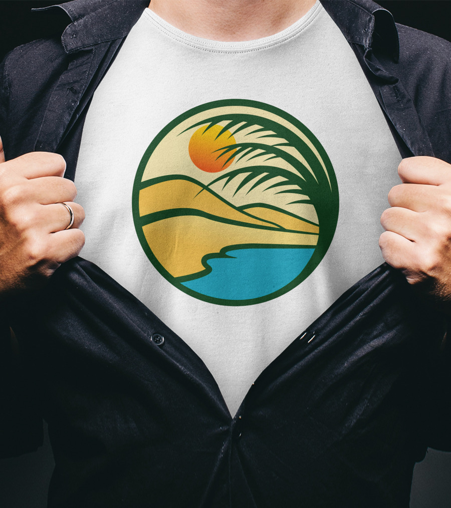Oasis Desert Sunset With Palm And Water Scene T-Shirt