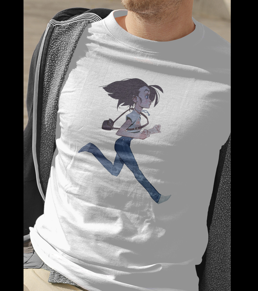 Girls Running Art Style Character With Bag T-Shirt