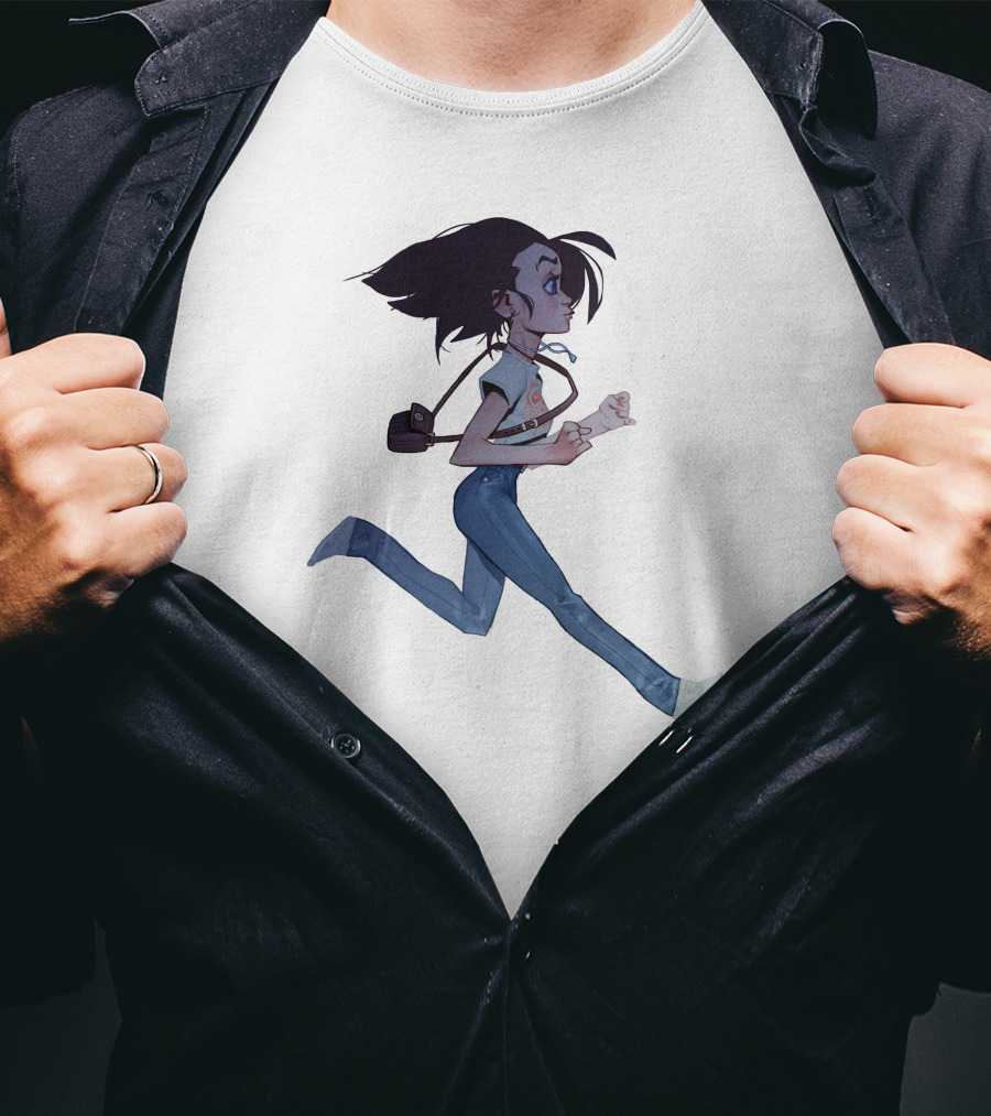 Girls Running Art Style Character With Bag T-Shirt