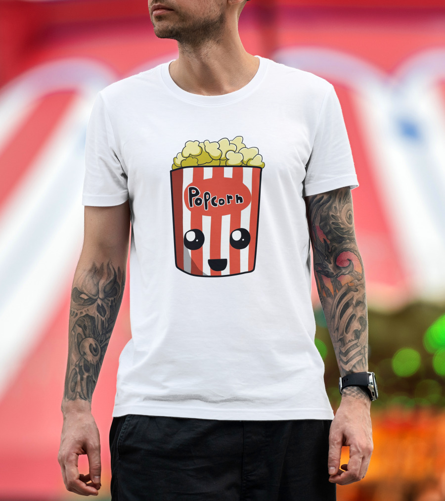 Popcorn Box Cute Kawaii Face Red White Stripes T-Shirt
