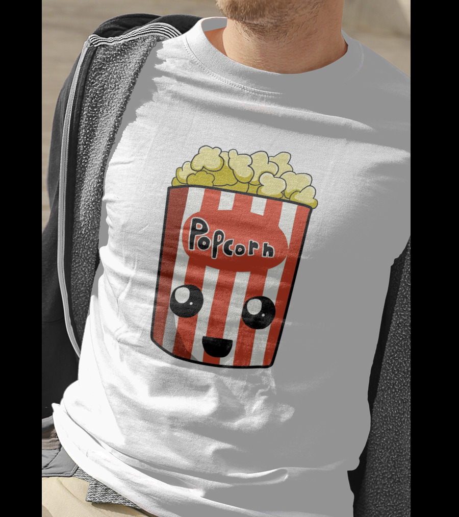Popcorn Box Cute Kawaii Face Red White Stripes T-Shirt