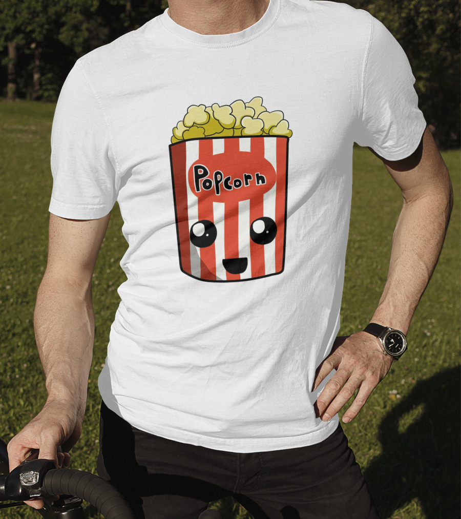 Popcorn Box Cute Kawaii Face Red White Stripes T-Shirt