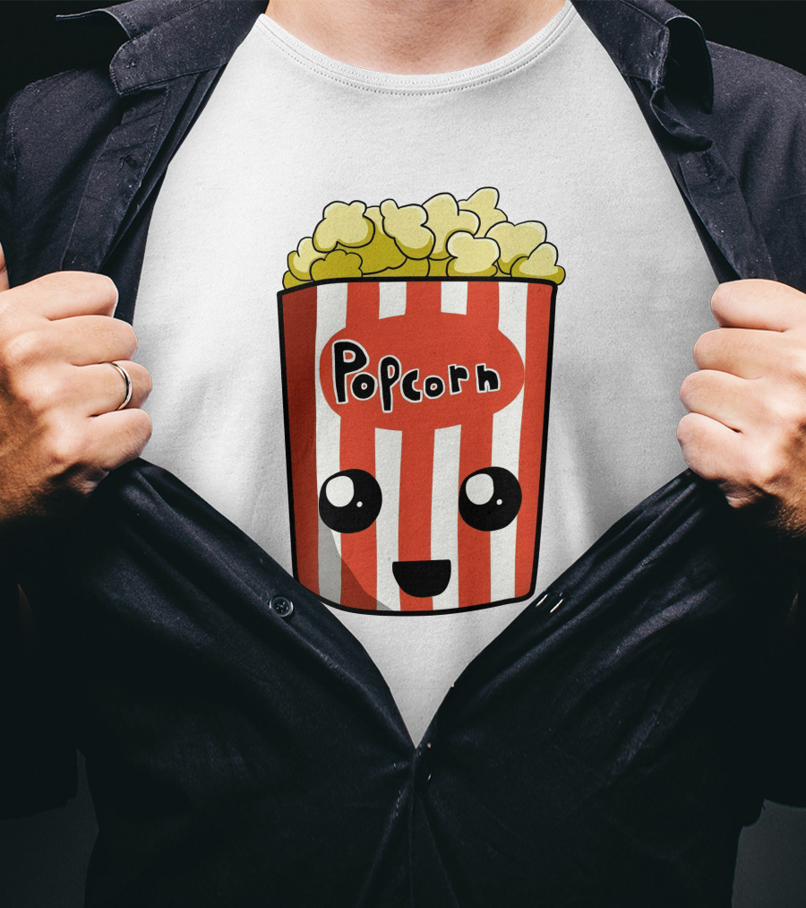 Popcorn Box Cute Kawaii Face Red White Stripes T-Shirt