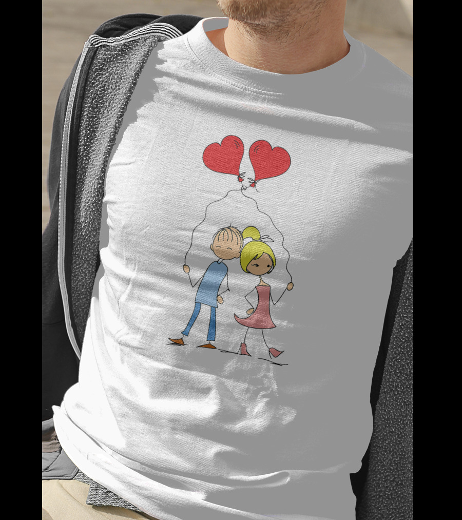 Couple With Heart-Shaped Balloons T-Shirt