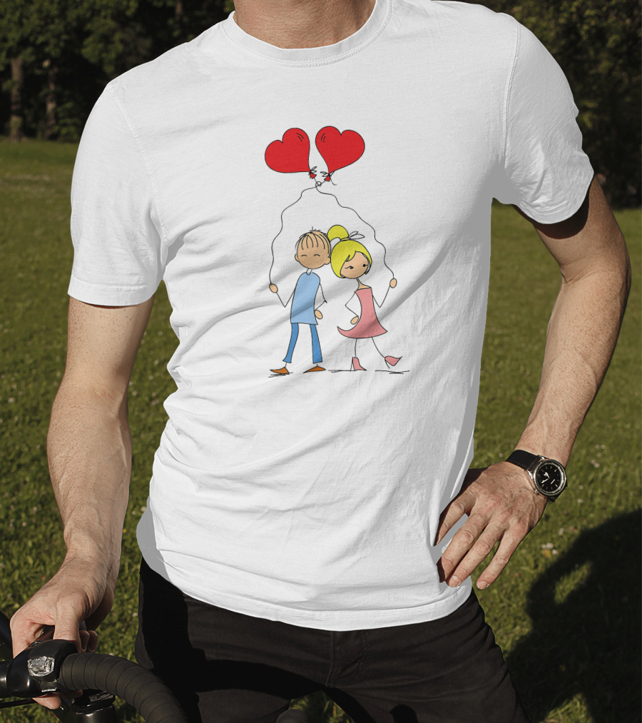 Couple With Heart-Shaped Balloons T-Shirt