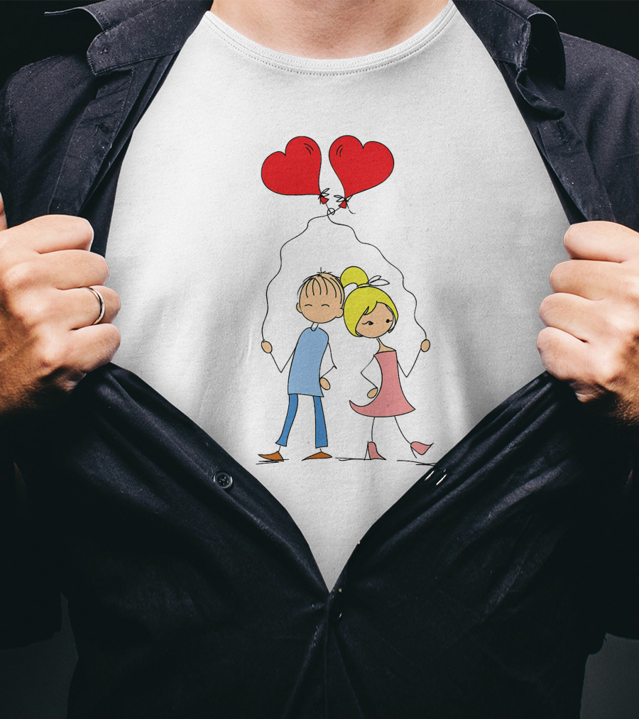 Couple With Heart-Shaped Balloons T-Shirt