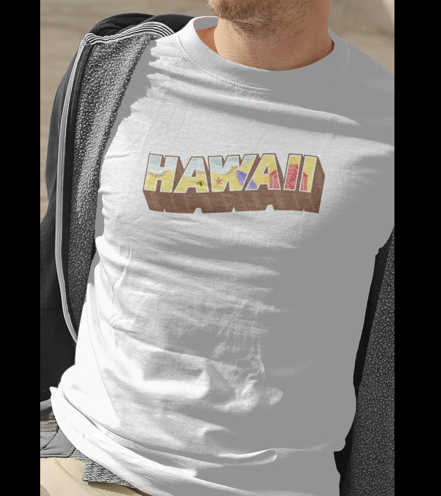 Hawaii Tropical Beach Icons With Surfer And Hibiscus T-Shirt