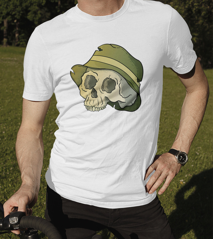 Skull Wearing A Green Bucket Hat T-Shirt
