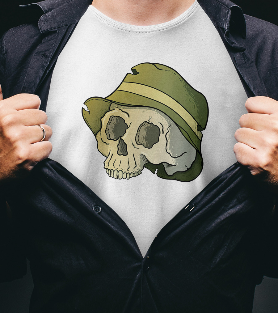 Skull Wearing A Green Bucket Hat T-Shirt