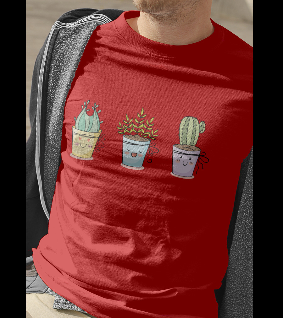 Cute Plants Happy Succulents Cactus Kawaii Pots T-Shirt