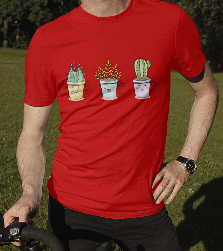 Cute Plants Happy Succulents Cactus Kawaii Pots T-Shirt