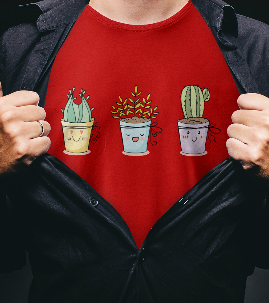 Cute Plants Happy Succulents Cactus Kawaii Pots T-Shirt