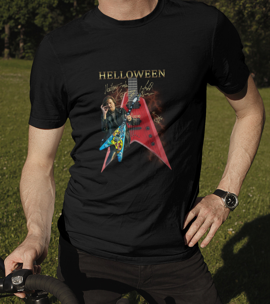 Helloween Signature Guitar With Autographs And Musician Playing Electric Guitar T-Shirt