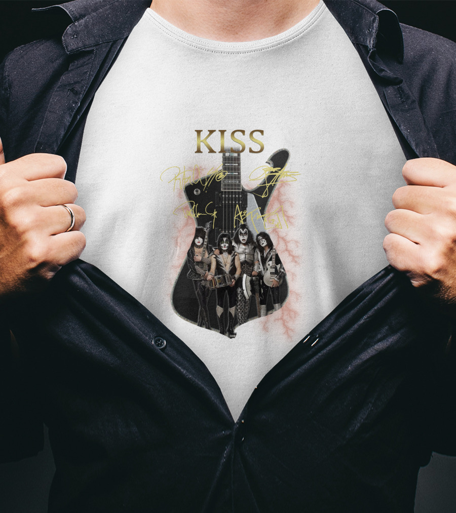 Kiss Electric Guitar With Band Members T-Shirt