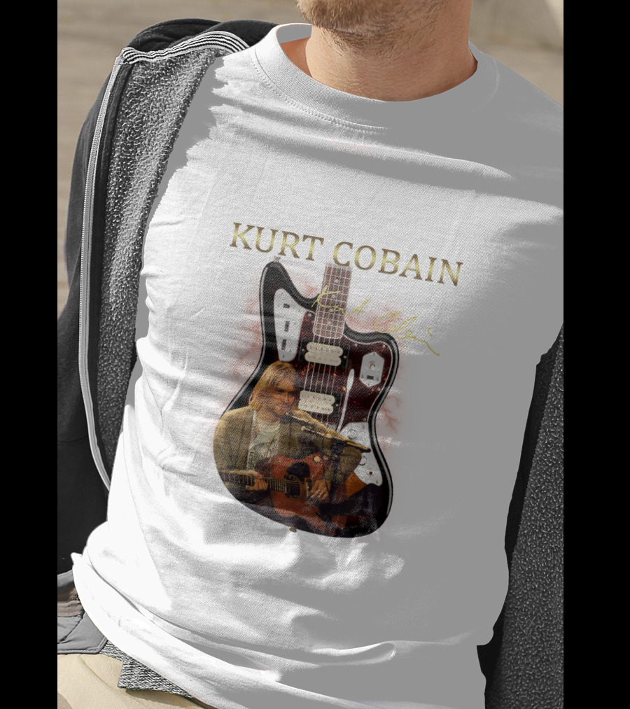 Kurt Cobain Signature Guitar With Acoustic Performance Image T-Shirt