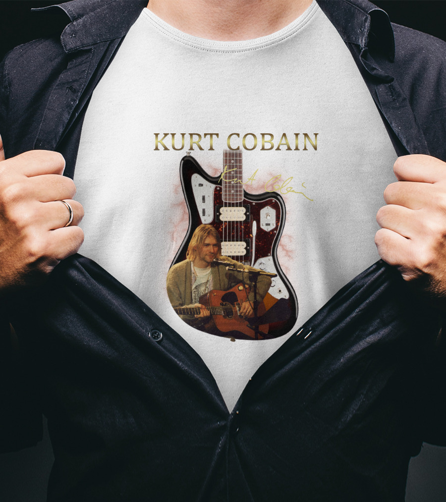 Kurt Cobain Signature Guitar With Acoustic Performance Image T-Shirt