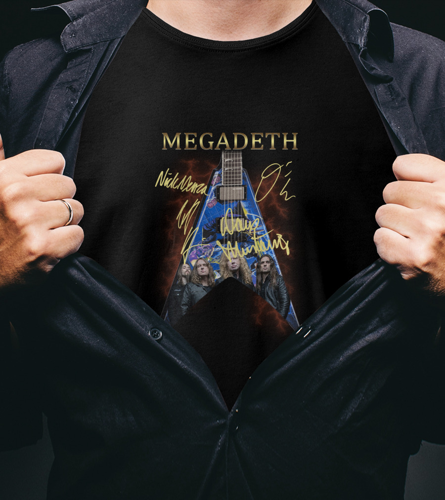 Megadeth Nick Menza Dave Mustaine Signature Guitar Band Image T-Shirt