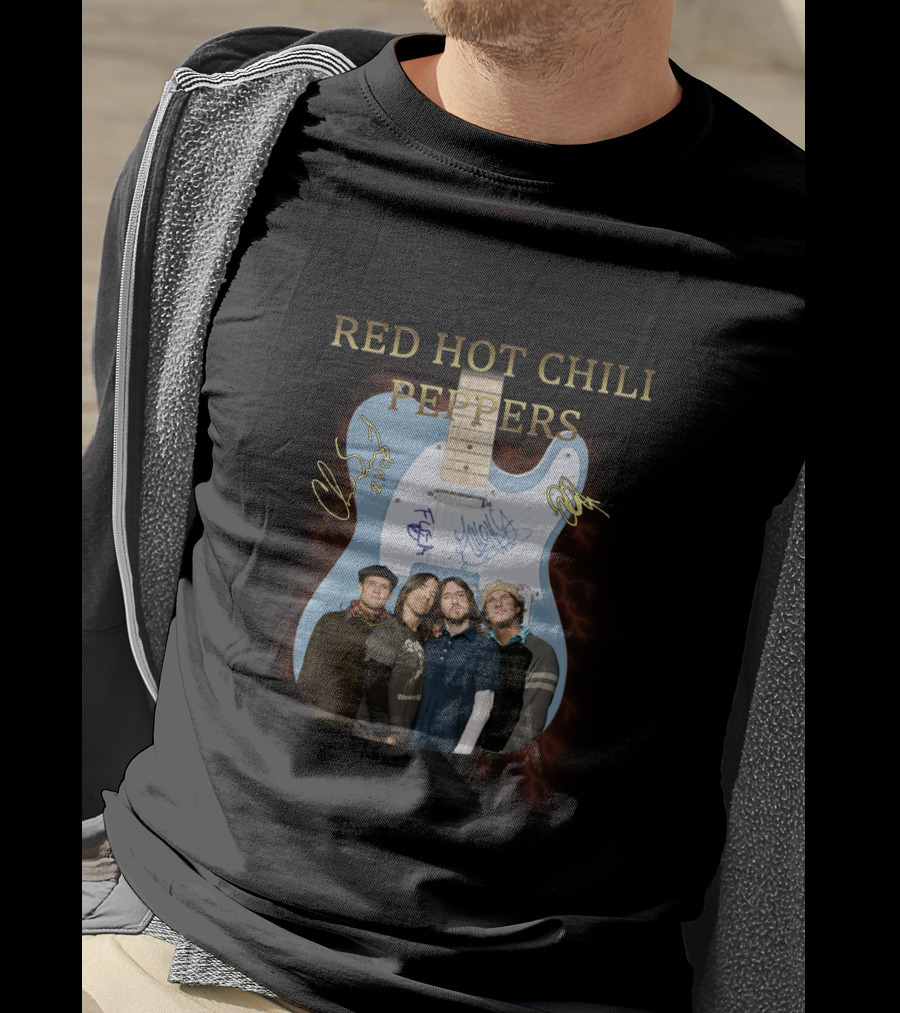 Red Hot Chili Peppers Guitar Signature Group Photo T-Shirt