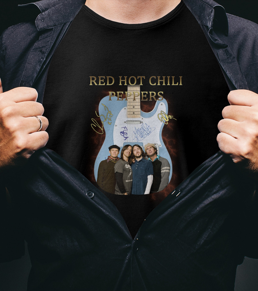 Red Hot Chili Peppers Guitar Signature Group Photo T-Shirt