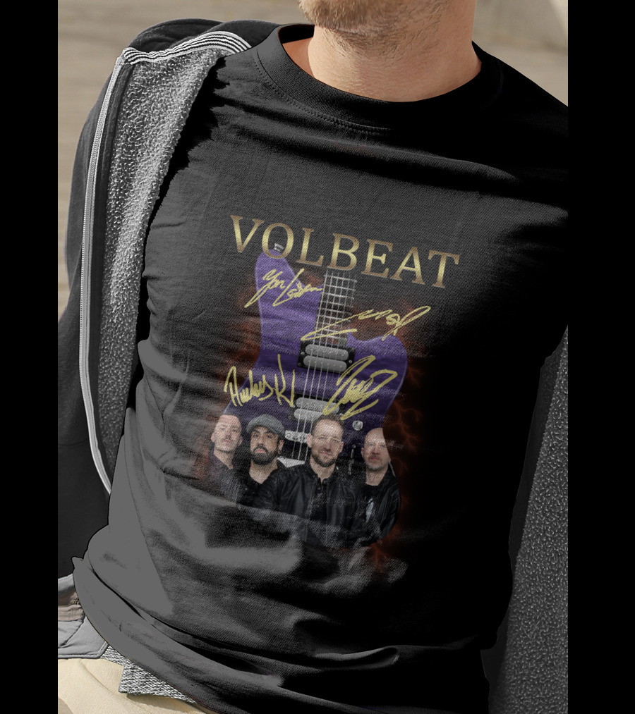 VOLBEAT Purple Guitar With Signatures And Band Members T-Shirt
