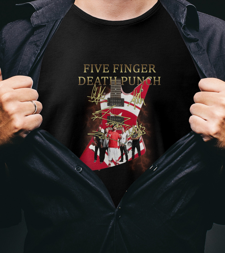 Five Finger Death Punch Signature Guitar Band Autograph T-Shirt