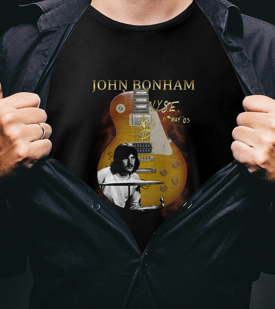 John Bonham NYSE 11th May '05 Signature Guitar Image T-Shirt