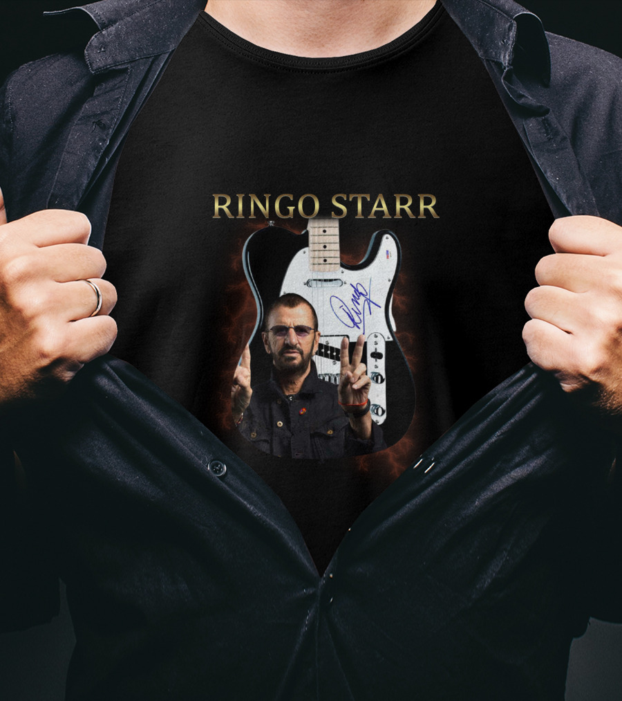 Ringo Starr Signature Guitar With Peace Sign Image T-Shirt