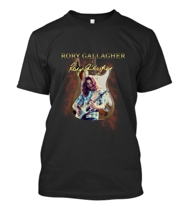 Rory Gallagher Signature Guitar With Lightning And Performer Image T-Shirt