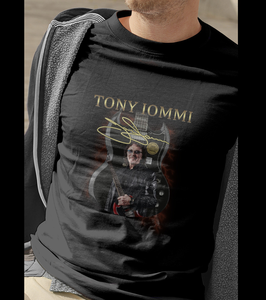 Tony Iommi Signature Guitar With Iconic Image And Autograph T-Shirt