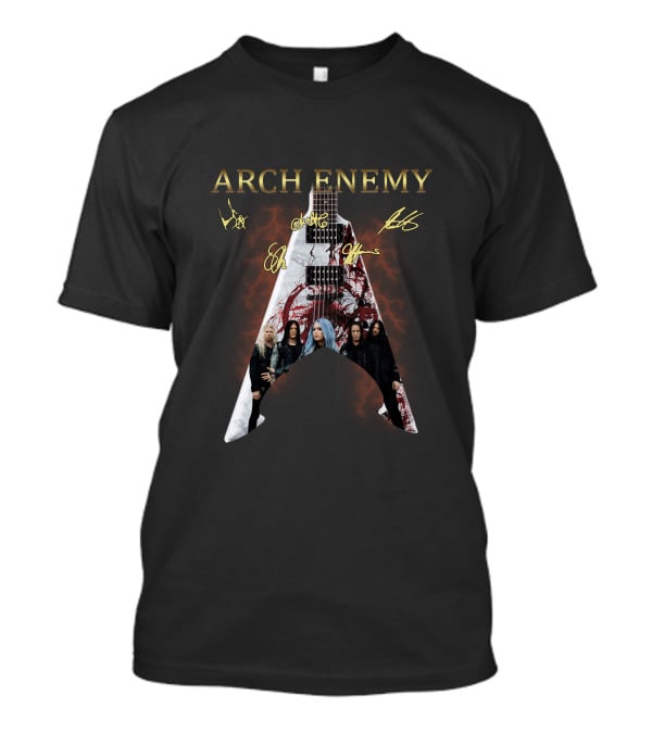 Arch Enemy Signature Guitar Band Signatures And Group Photo T-Shirt