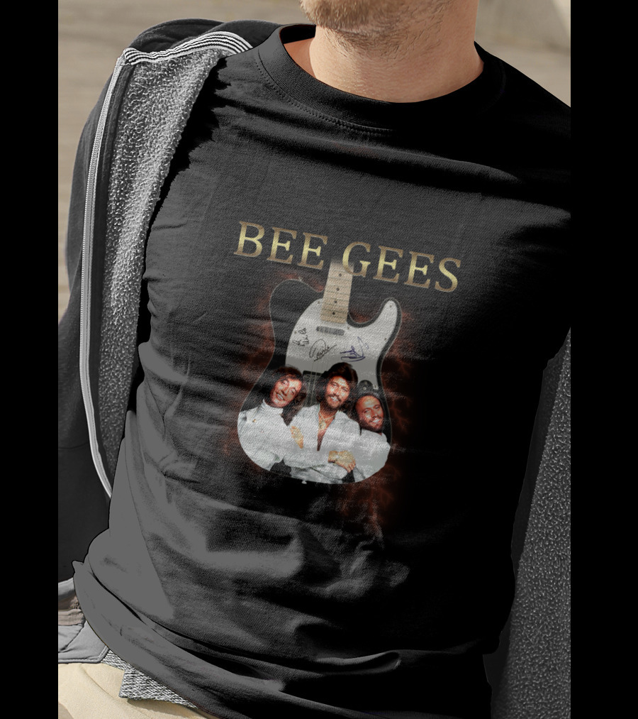 Bee Gees Guitar With Band Members Image T-Shirt