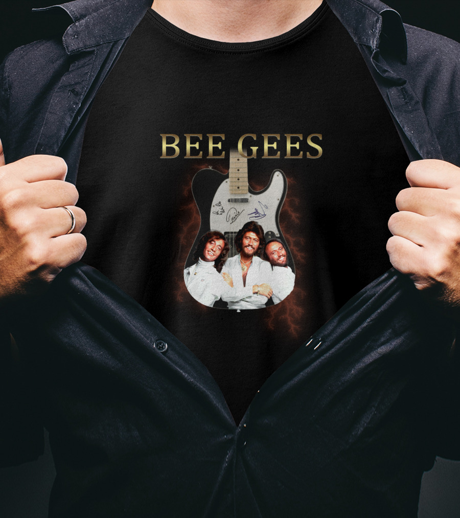 Bee Gees Guitar With Band Members Image T-Shirt
