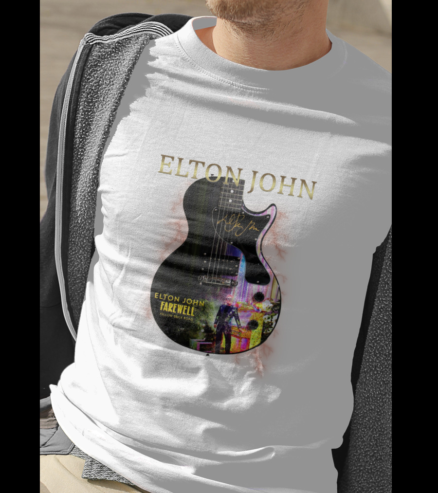 ELTON JOHN Signature Guitar Farewell Yellow Brick Road T-Shirt