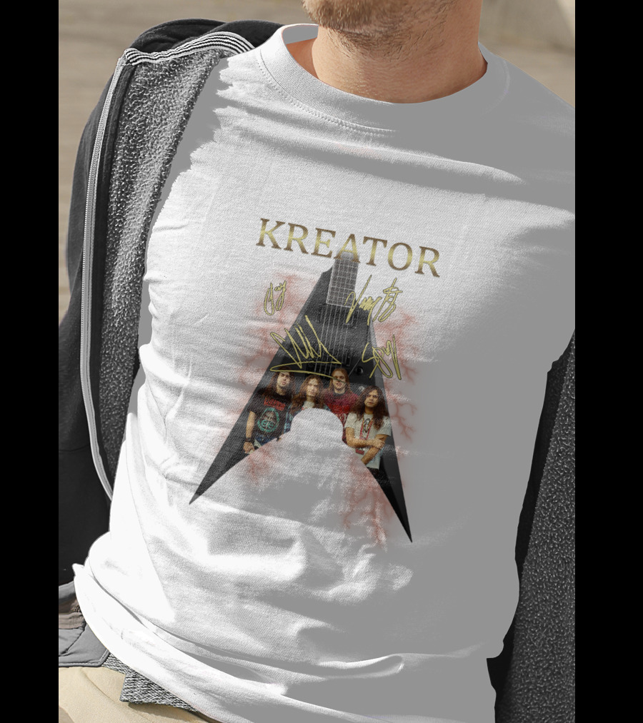 Kreator Band Guitar Graphic With Band Members T-Shirt