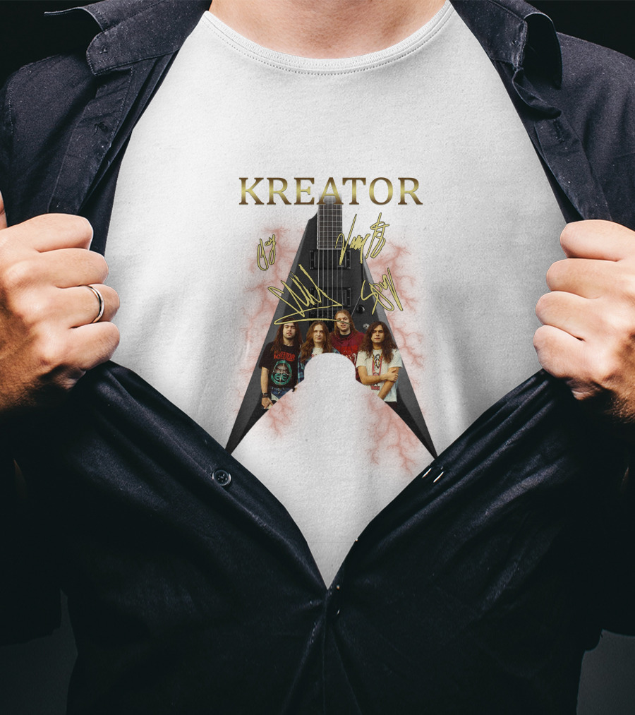 Kreator Band Guitar Graphic With Band Members T-Shirt