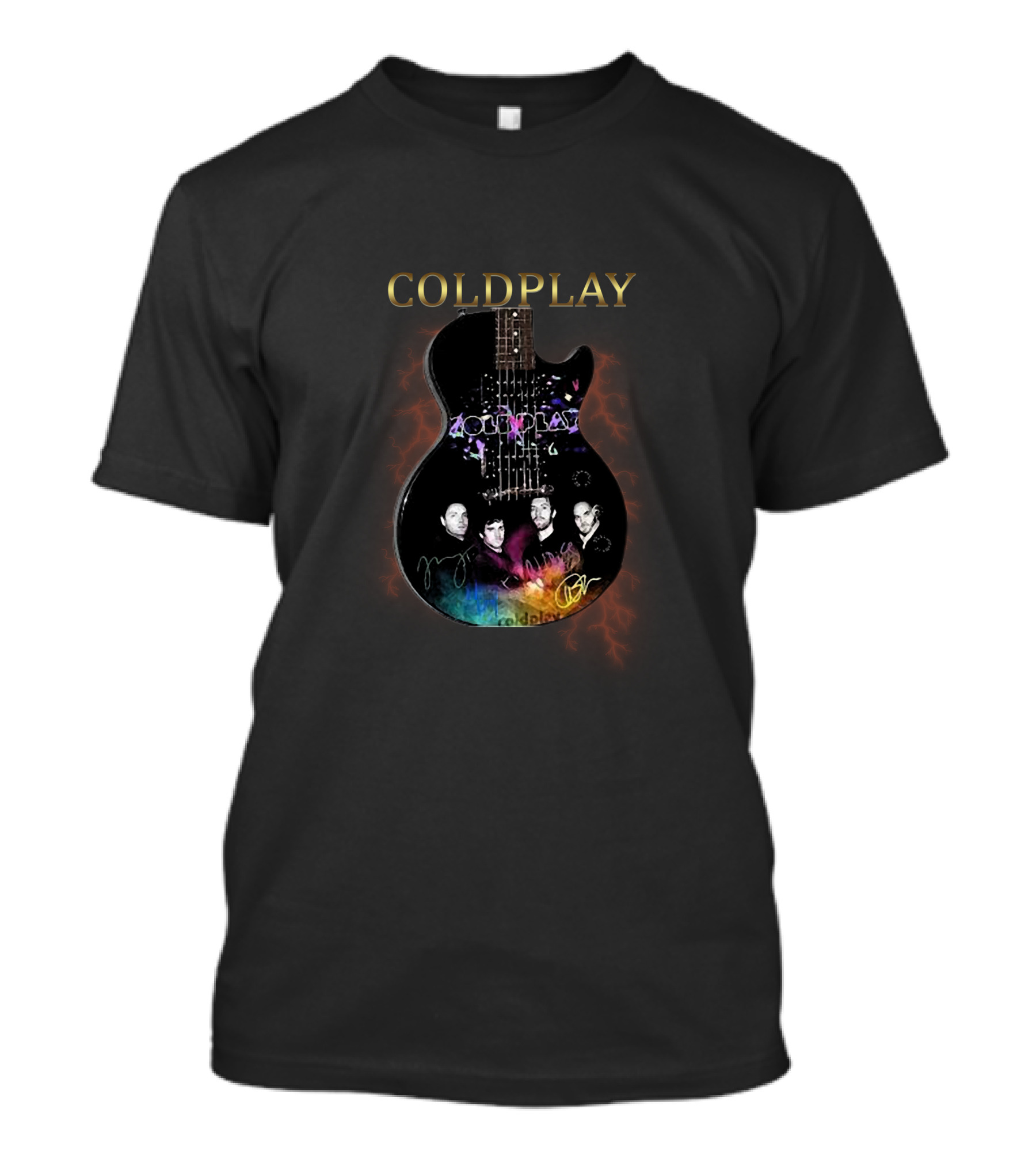 COLDPLAY Guitar With Band Members Signatures And Images T-Shirt