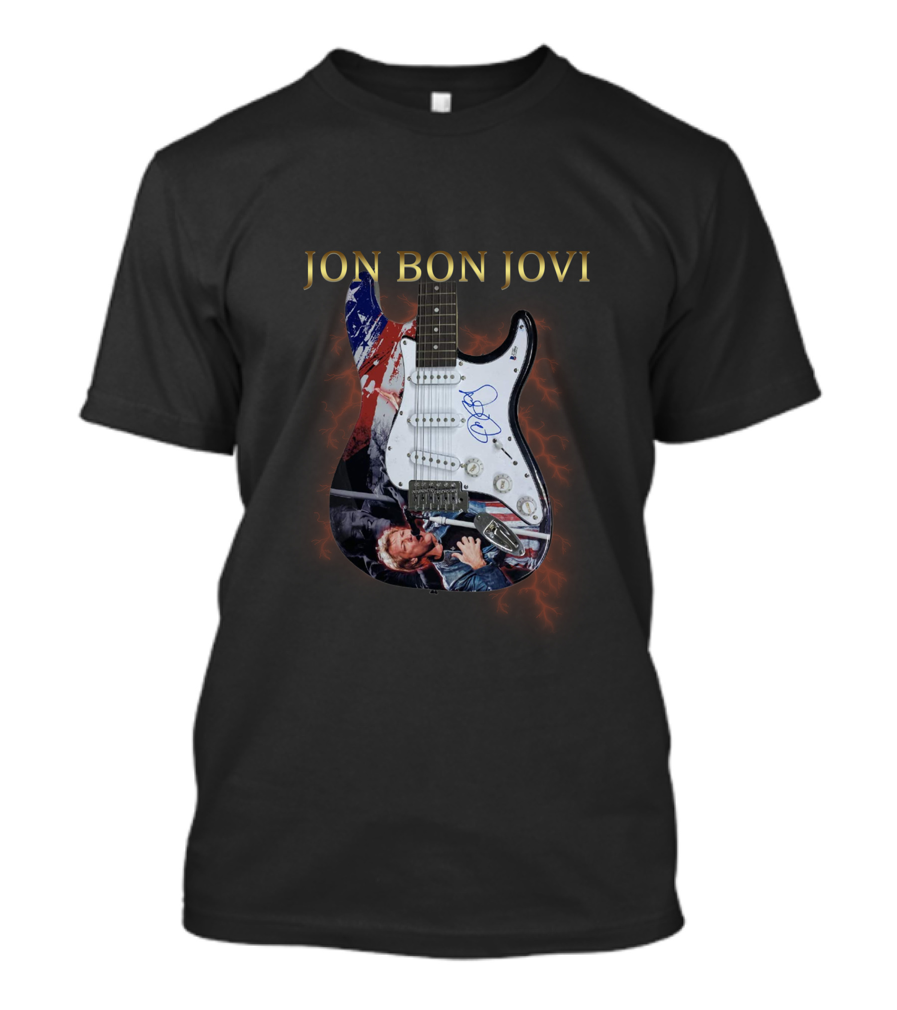 JON BON JOVI Signature Electric Guitar With American Flag And Live Performance T-Shirt