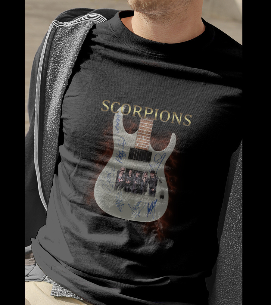 Scorpions Guitar With Band Photo And Signatures T-Shirt