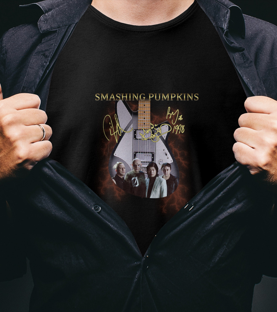 Smashing Pumpkins Signature Guitar With Band Photo 1998 T-Shirt