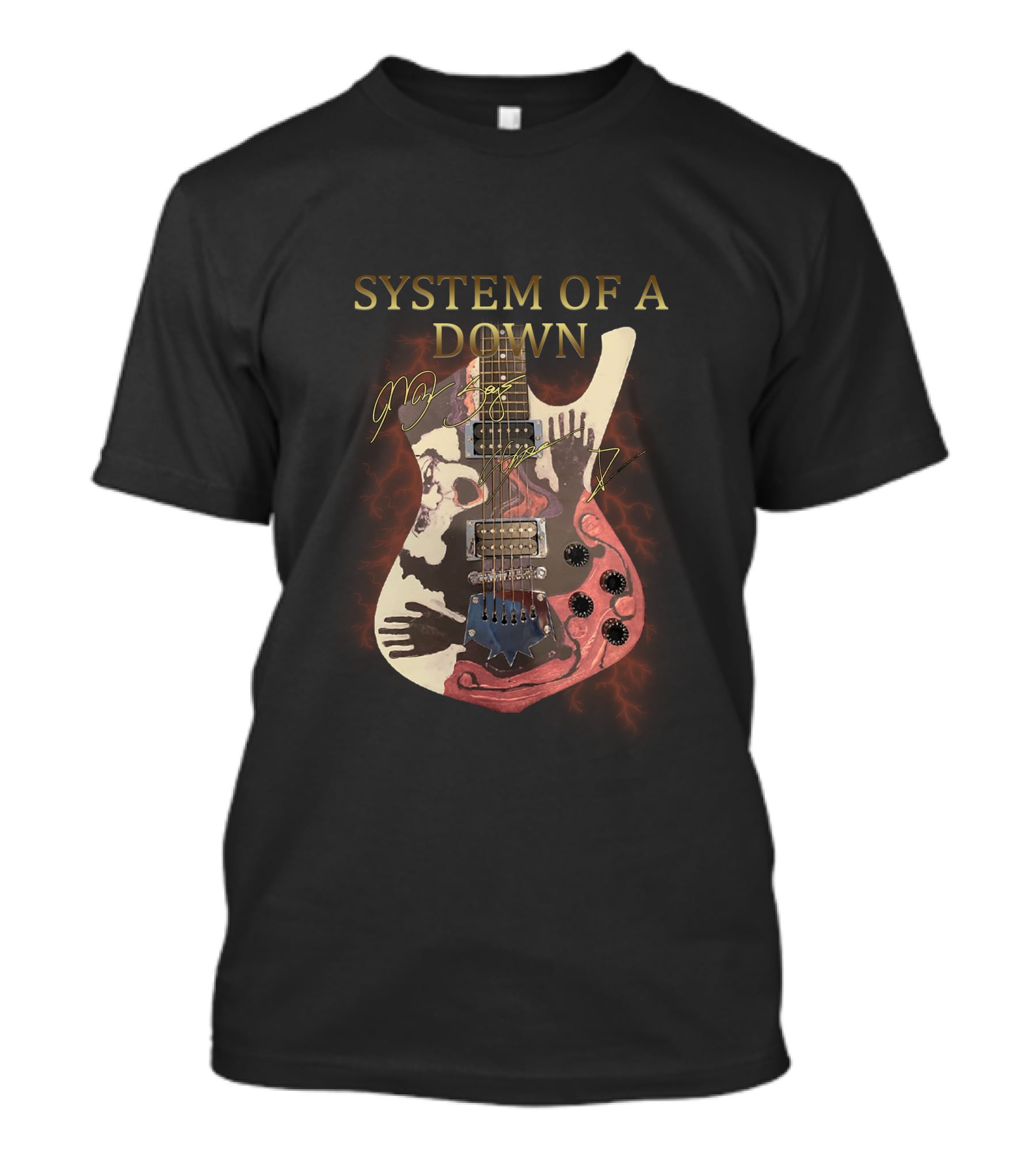 System Of A Down Signature Guitar With Hands And Lightning T-Shirt