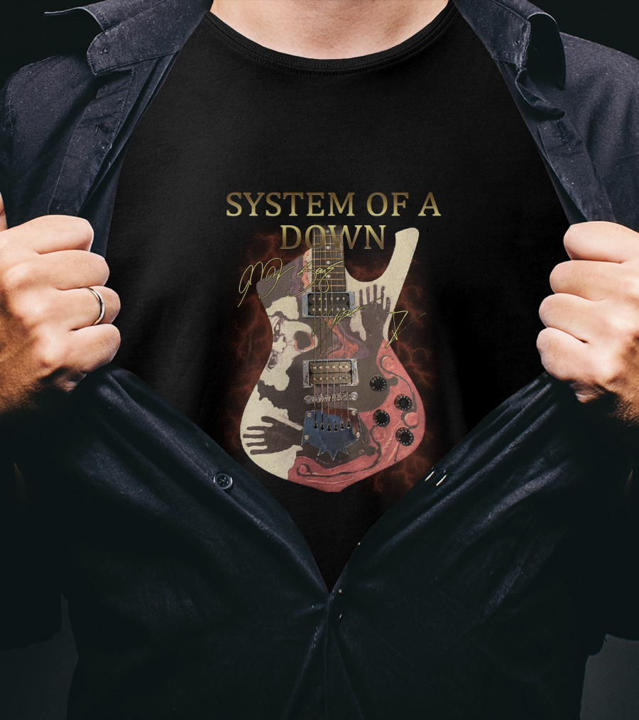 System Of A Down Signature Guitar With Hands And Lightning T-Shirt